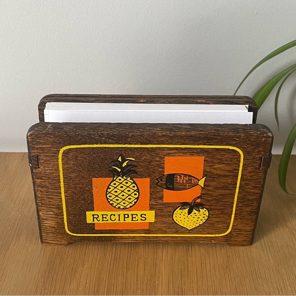Vintage MCM Wooden Recipe Card Holder Box